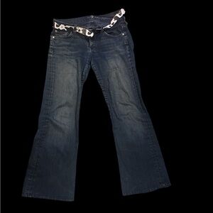 7 For All Mankind Dark Blue Flare Jeans with Patterned Belt